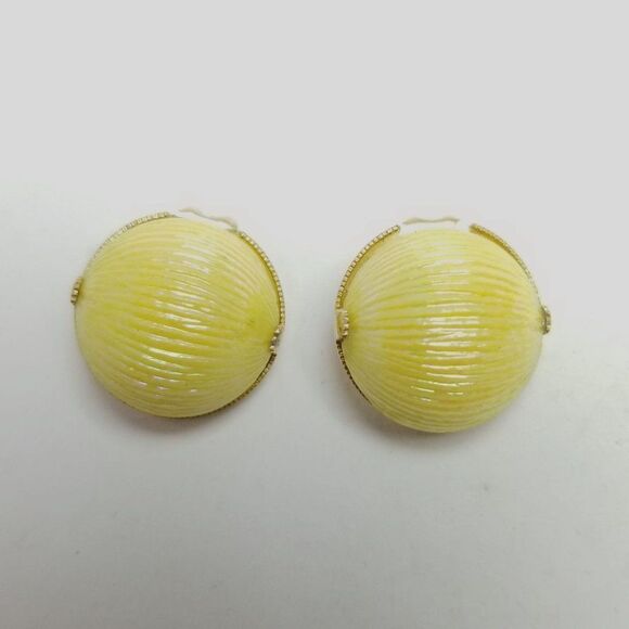 Vintage Bright Yellow Dome Clip On Earrings, Made in Austria, Retro 60s Style - Picture 1 of 6